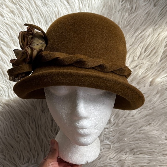 Peter Bettley Vintage Brown Felt Rabbit Fur Floral Fascinators Hat One Size - Picture 1 of 9